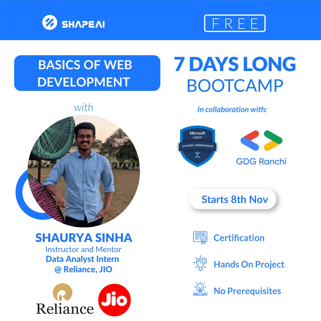 Basics of WebDevelopment Bootcamp Free 7 Days Long Bootcamp